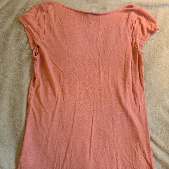 WOMEN'S ZARA SHIRT M Medium Coral Pink Orange Stripes Horizontal Tee T Scoop W8D - Picture 4 of 5